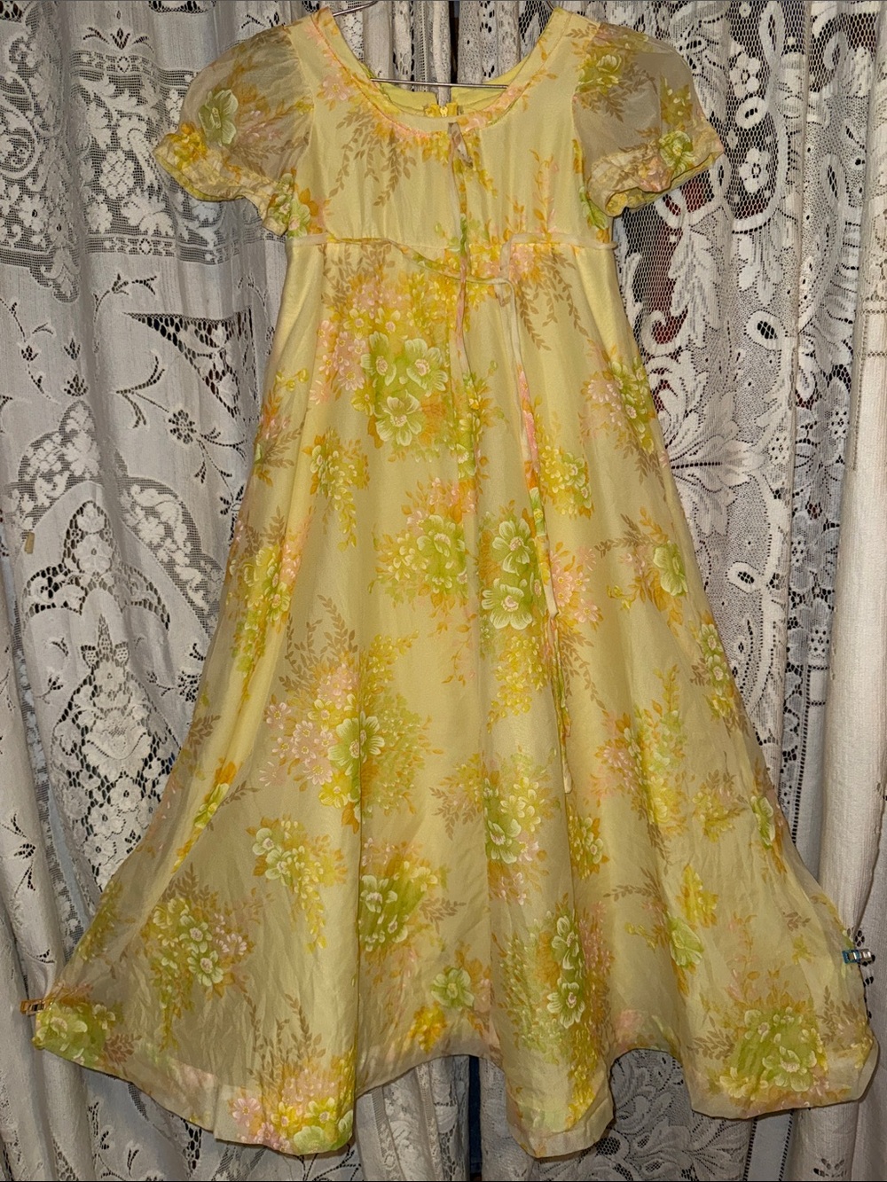 Vintage Hand Crafted Yellow Floral Girls' maxi Dress